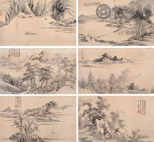 王宸 山水 册页(8开选6) 纸本