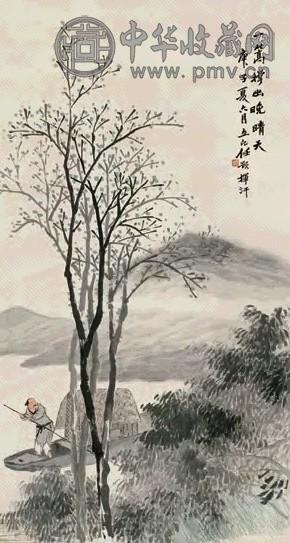 任预 1900年作 渔父图 立轴 设色纸本
