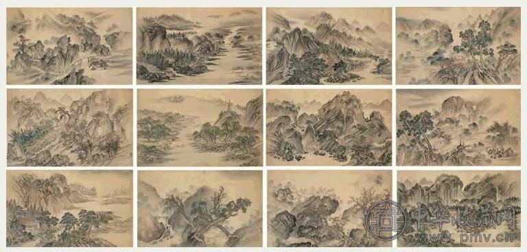 高其佩 十二胜景 册页(12开) 设色绢本