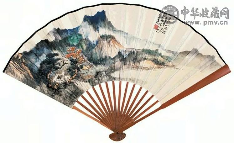 近现代 何海霞 巨肰山居图书法 成扇
