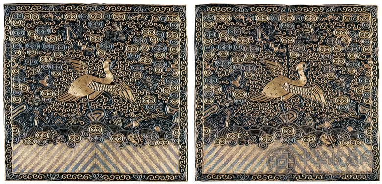 清 盘金银云雁四品补子(1对)