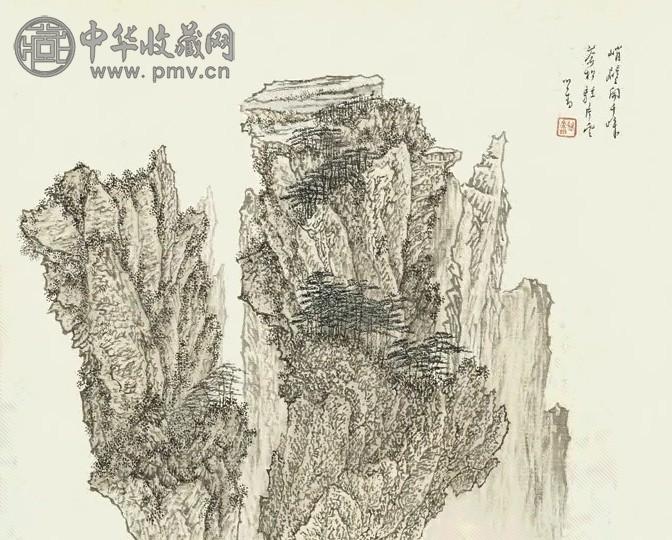 溥儒 山水 镜心 设色绢本