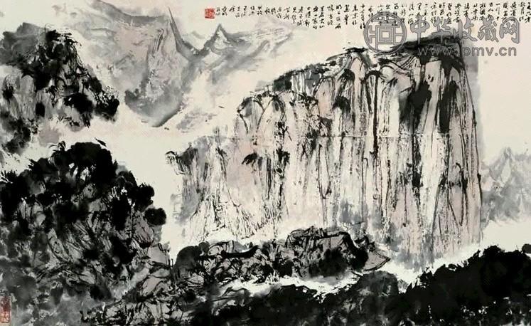 亚明 1977年作 山水 立轴 设色纸本