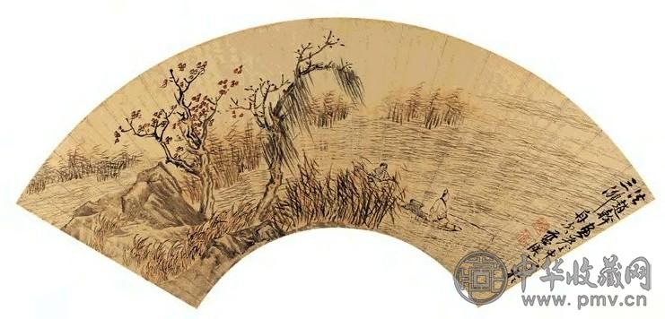 蓝瑛 苇池独钓图 扇面