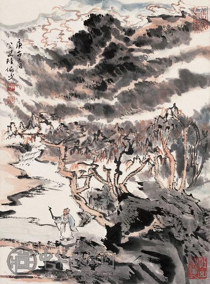 陆俨少 山水 镜心 设色纸本