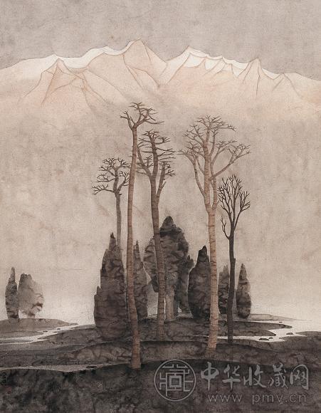 常进 山水 立轴 设色纸本