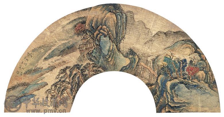 钱杜 山水人物 扇面 设色绢本