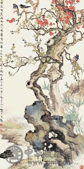 王师子 梅竹寒禽 轴