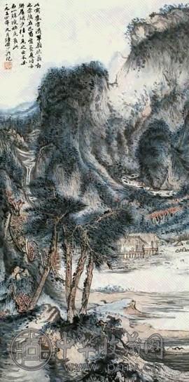 陆俨少 1954年作 蓊郁山居图 立轴 设色纸本