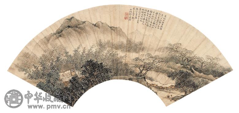 明俭 癸巳(1833年)作 山林闲话 扇面 设色纸本