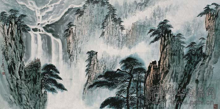 张登堂 泰岱松泉图 镜心 设色纸本