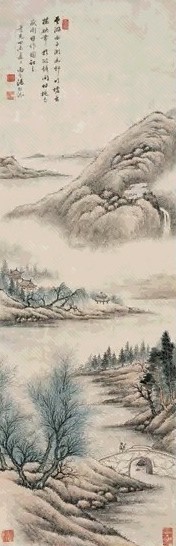 汤雨生 1847年作 游西子湖 立轴 设色