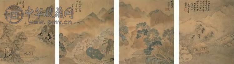 邱贞 山水 册页(8开选4) 绢本设色