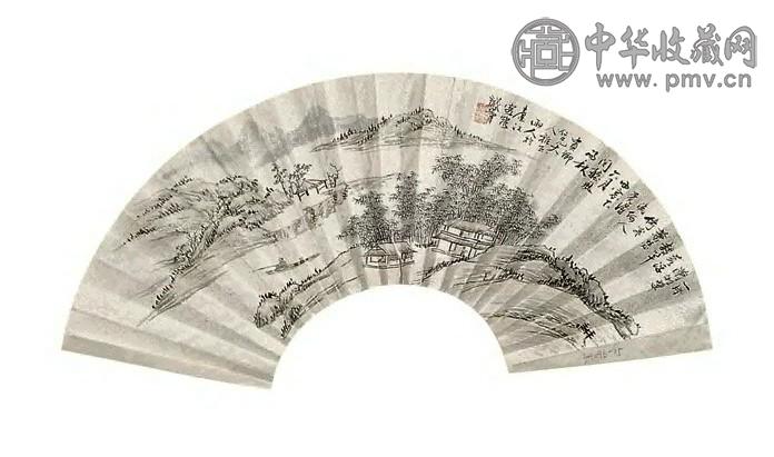 陈雨林 山水扇面 镜心 纸本