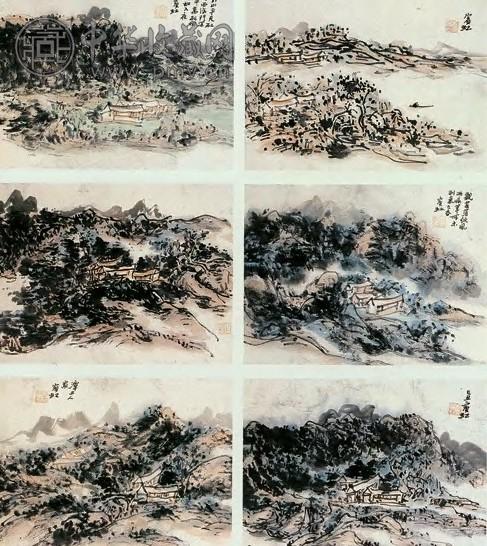 黄宾虹 山水图 册页(8开选6) 纸本设色