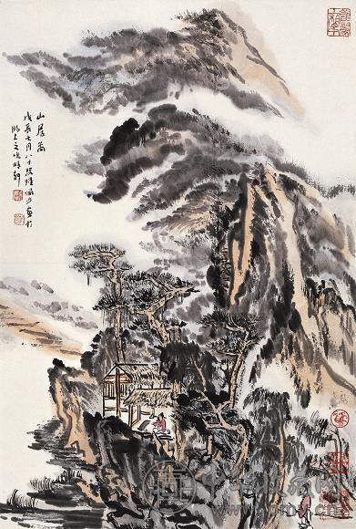 陆俨少 1988年作 山居图 立轴 设色纸本