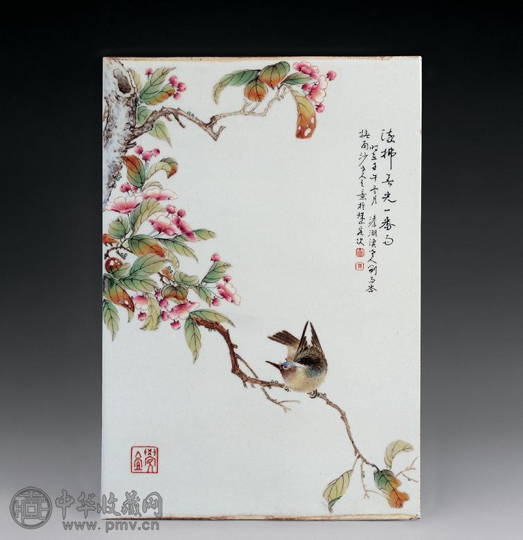 民国 粉彩花鸟瓷板
