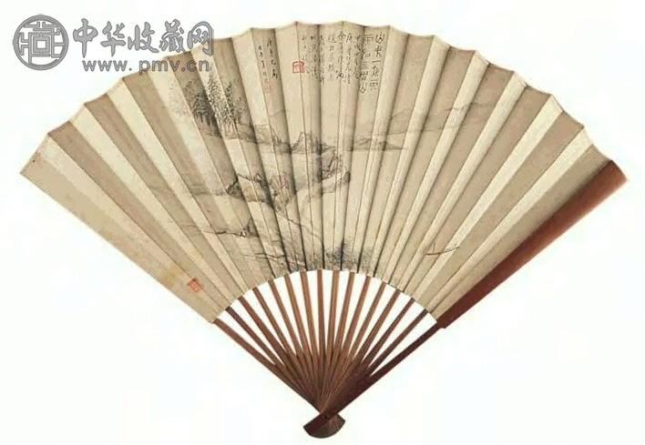 夏僧佗 山水书法 扇面 纸本