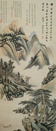 吴湖帆 仿董其昌山水(溥儒题) 立轴 纸本