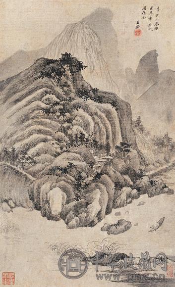 王鑑 1661年作 仿巨然笔意山水 立轴 水墨纸本