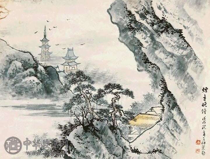 巢勋 烟寺晚钟 镜心 纸本