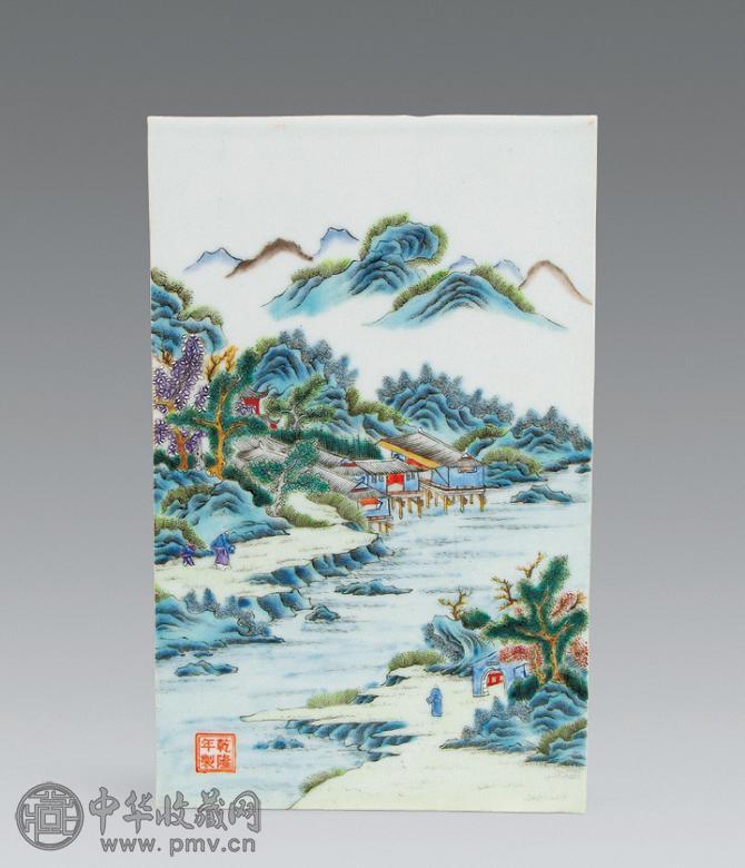 民国 粉彩山水人物纹瓷板