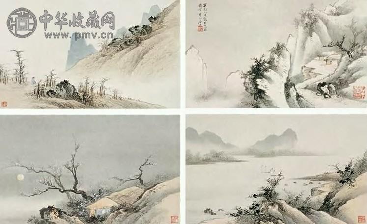 祁崑 山水 册页(12开) 设色纸本