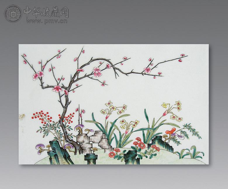 民国 粉彩花卉纹瓷板