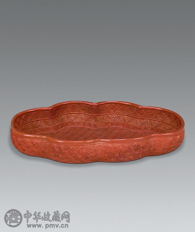 清 仿大漆几何纹海棠洗