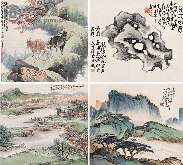 吴青霞 张聿光等 己巳(1929年)作、乙亥(1935年) 书画集珍册 册页(14开选4) 设色纸本