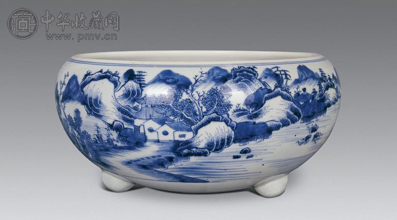 清雍正 青花山水洗