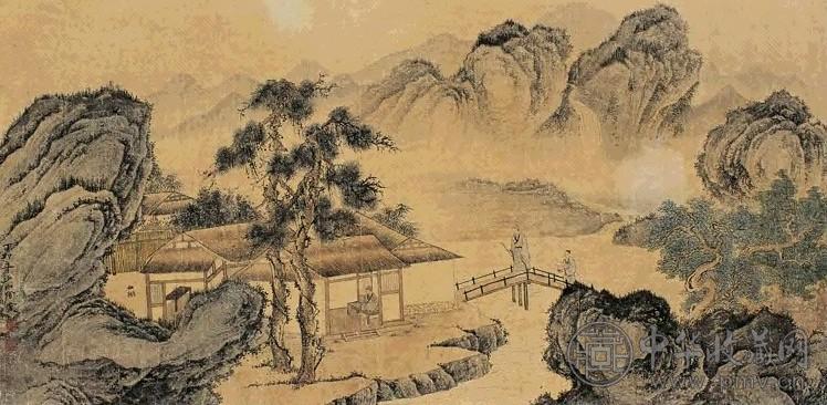 周武 丁卯(1867年)作 溪山访友图 镜心 设色纸本