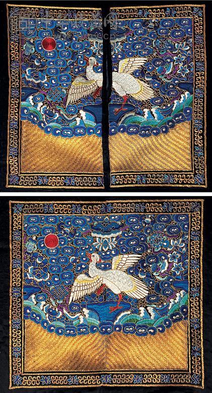 清 金银彩绣白鹇四品补子(1对)