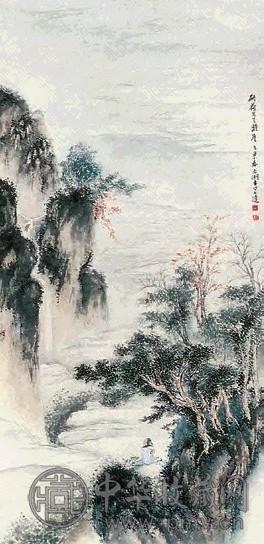 李上达 枫泉观瀑 立轴 纸本