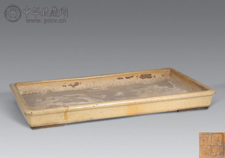 清 陶米黄釉长方浅盆