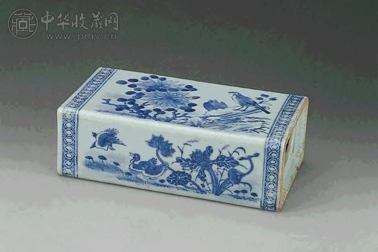 清中 青花花鸟瓷枕