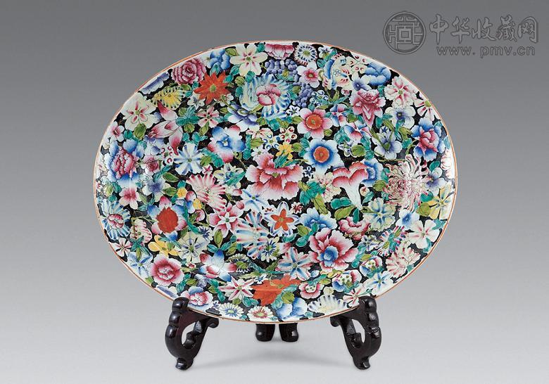 民国 粉彩万花腰圆盆