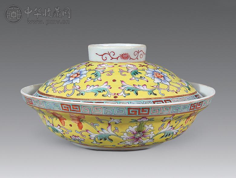 民国 粉彩缠枝花卉纹盖盆