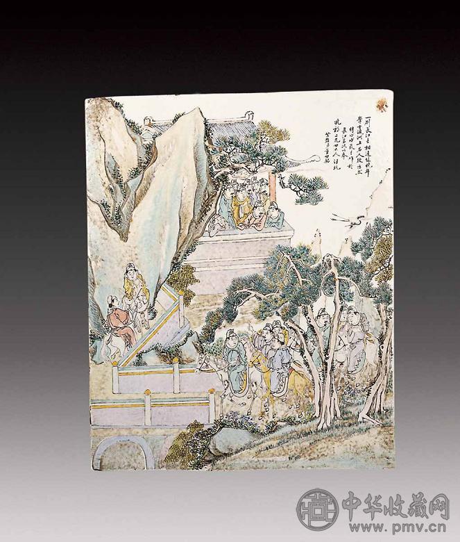 清 粉彩山水人物瓷板