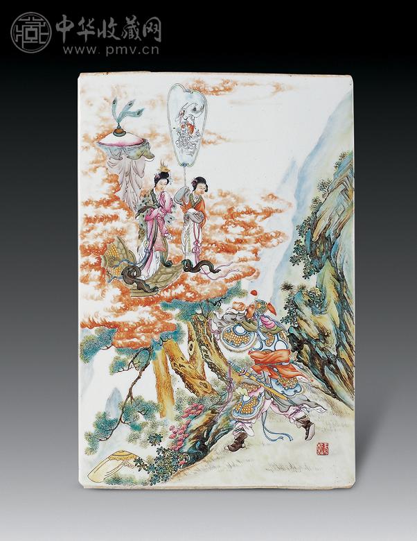 民国 粉彩人物瓷板