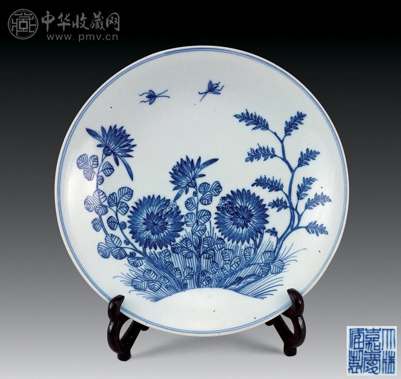 清 嘉庆 青花花虫纹盆