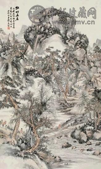 罗英 1925年作 松竹幽居 立轴 设色纸本