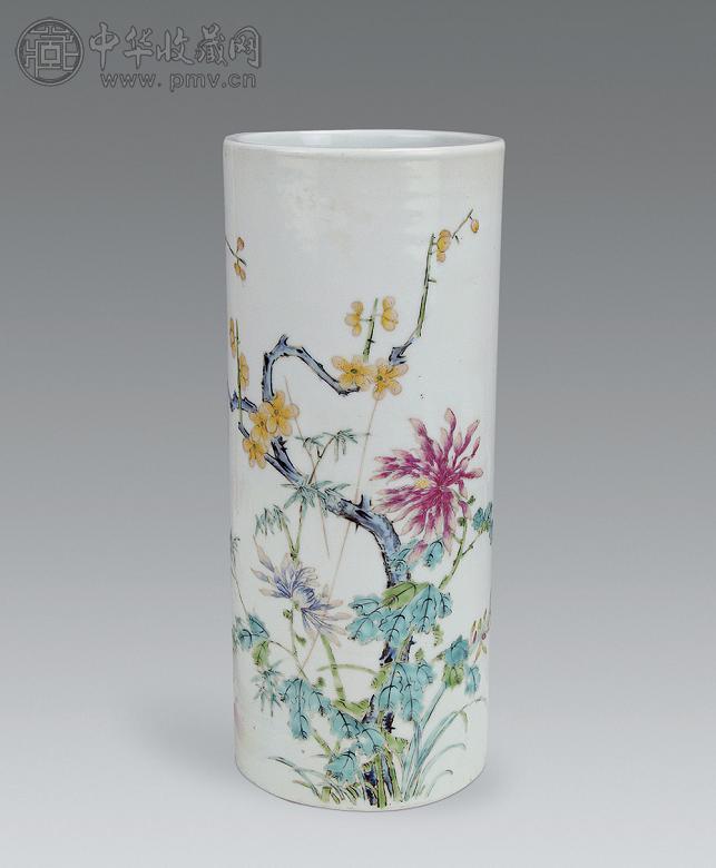 清 粉彩花卉纹帽筒