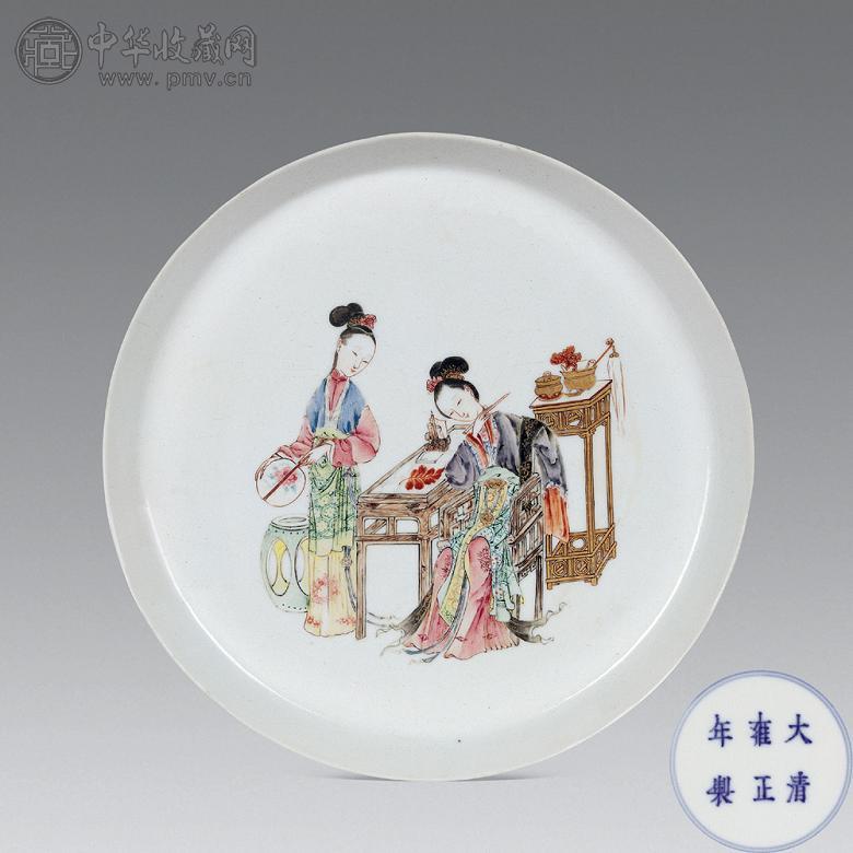 清雍正 粉彩仕女折沿洗