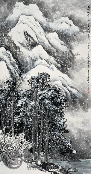 李颖 峨嵋积雪 镜心 设色纸本