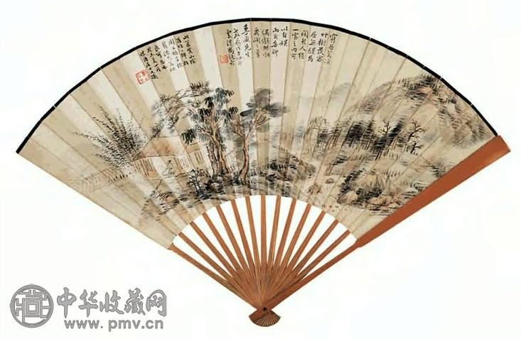 近现代 冯超然 山水 扇面