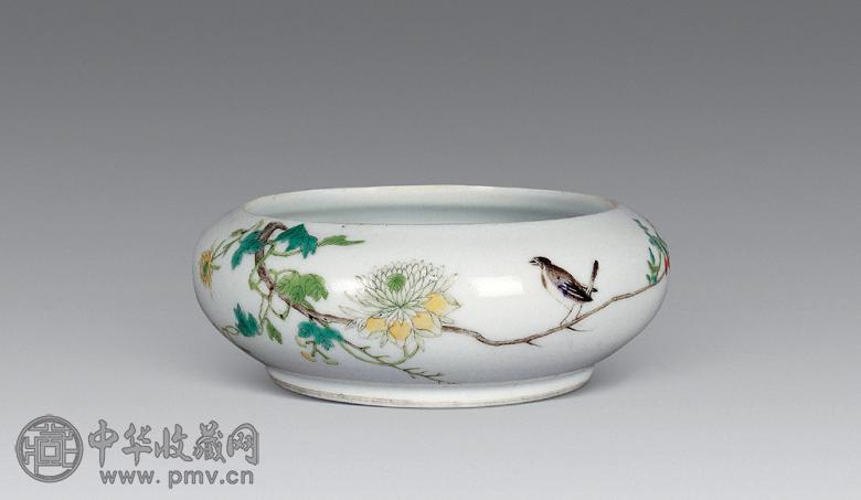 清光绪 粉彩花鸟鱼藻洗