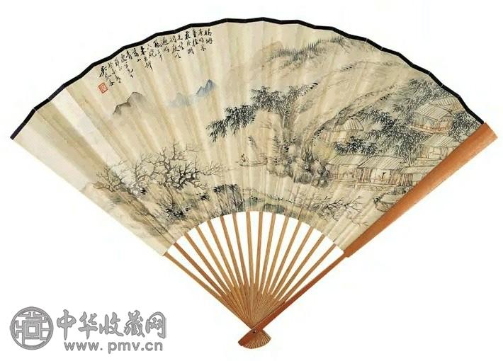 吴琴木 1943年作 春江钓艇 成扇 设色纸本