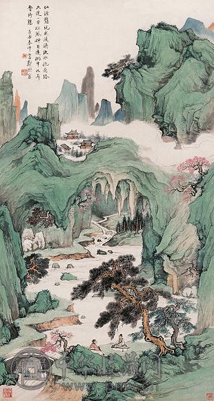 郑午昌 庚辰(1940年)作 武陵溪畔图 立轴 设色纸本