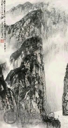 黄纯尧 戊午(1978年)作 巫峡山水 立轴 设色纸本